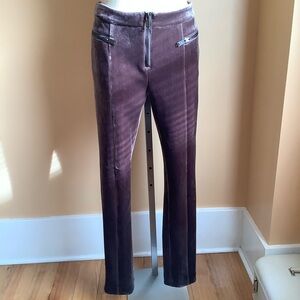 ESLEY Brown Thick Stretch Velour Trousers Zipper Detail Size M